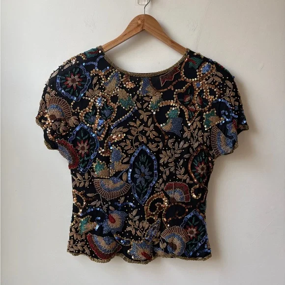 Oleg Cassini Vintage Beaded Top - Picture 2 of 15